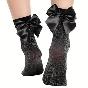 Sexy Black Sparkling Bow in Back Socks Black Bow Fairy Maiden NEW